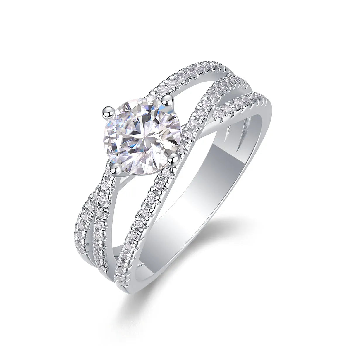 1-carat moissanite S925 silver wedding ring with platinum plating, diamond pen inspectable, gift box
