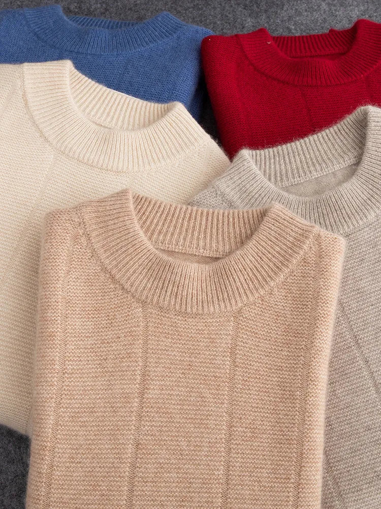 High Sense men's double thick cashmere sweater round neck long sleeve solid colour pullover winter casual