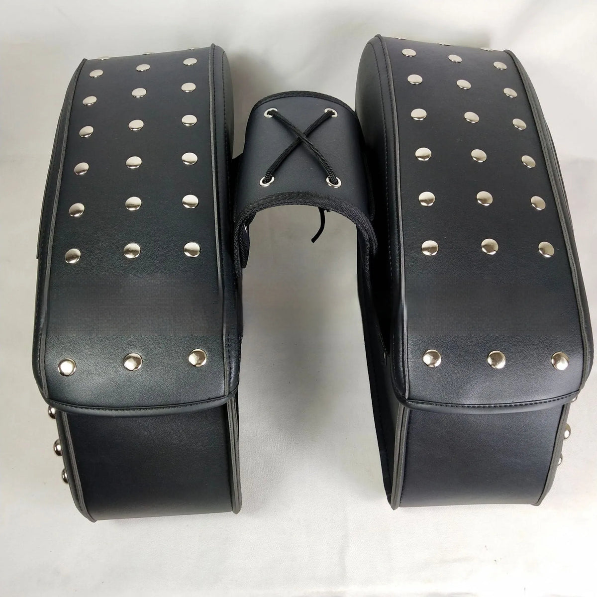 Black leather motorcycle hanging box pannier bag 43x15x26cm universal fit side saddlebag