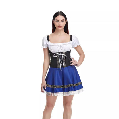 Halloween Maid Uniform Barmaid Dress in classic design with ribbon accessory