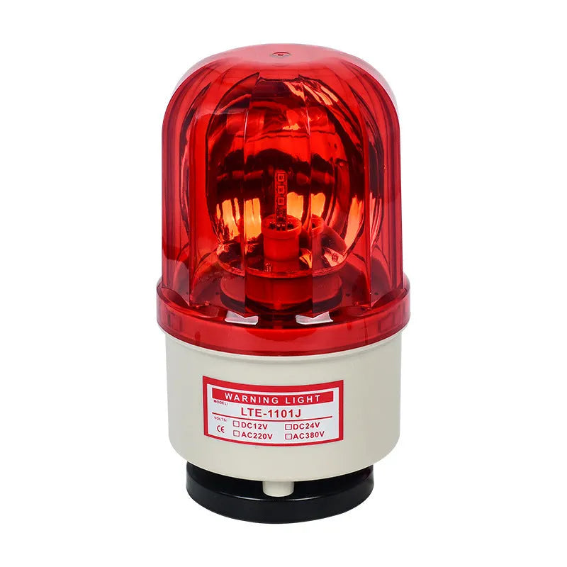 LTE-1101J red rotating warning light and siren unit with large magnetic base mount.