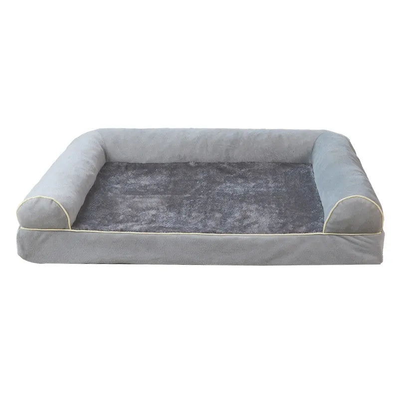 Square blue sponge dog bed insert for crates, showing breathable cloth material and dimensions.