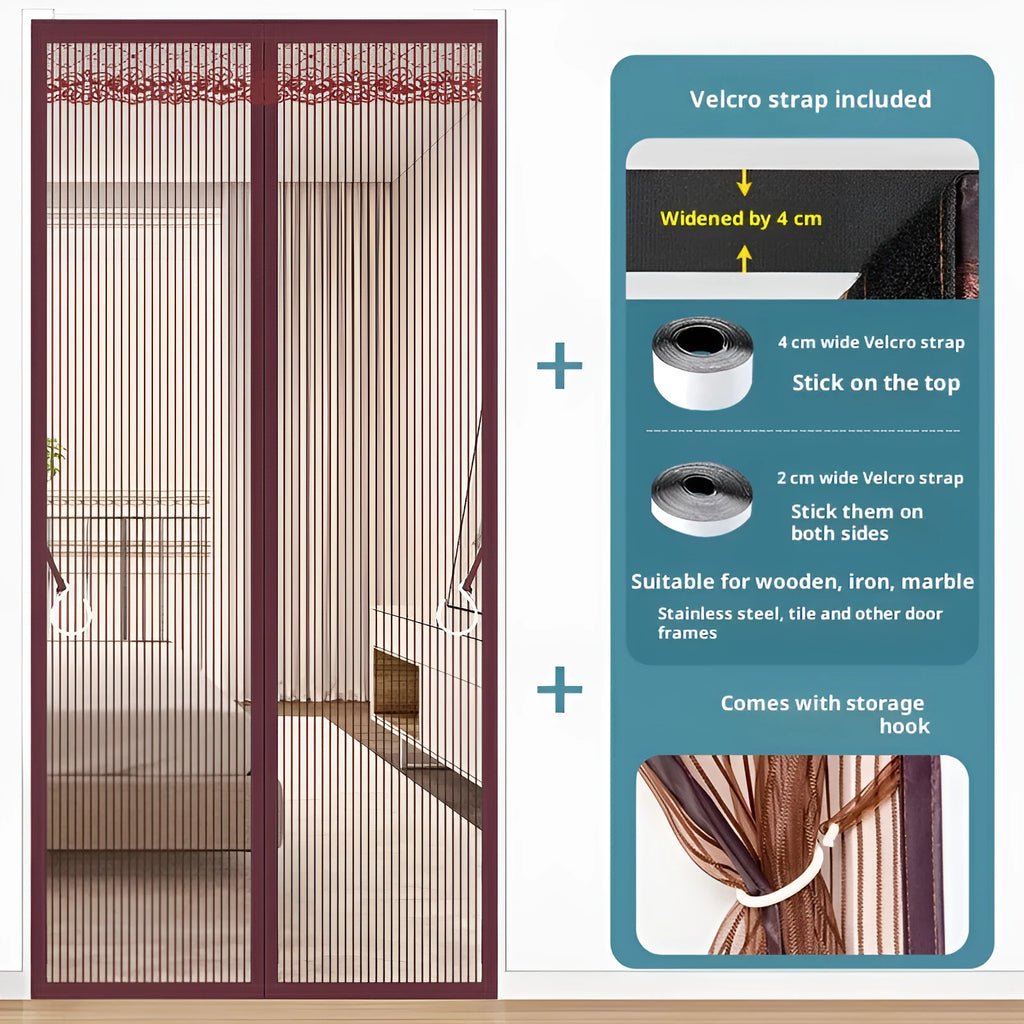 Self-priming velcro door curtain in striped coffee colour for household partition use