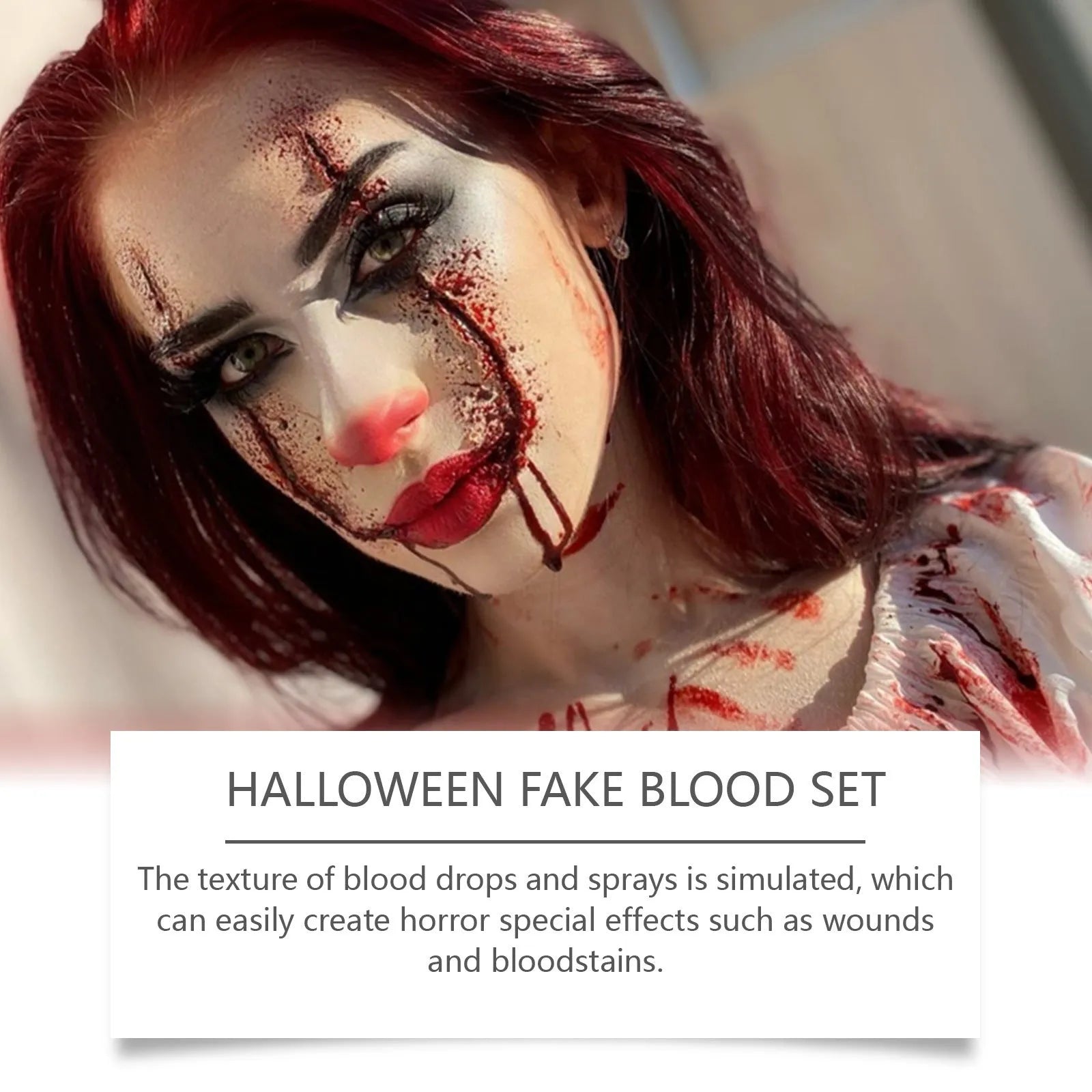Halloween fake blood makeup set with plasma drops bottle, spray bottle and facial soap
