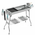 Large stainless steel turnover barbecue oven with charcoal grill and cooking accessories