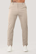 Men's solid colour casual suit trousers in grey, mid waist straight leg with button fly