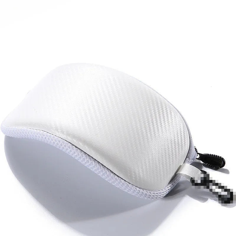 Rainwater proof cycling goggles in black with mirrored lens stored in leather zipper bag