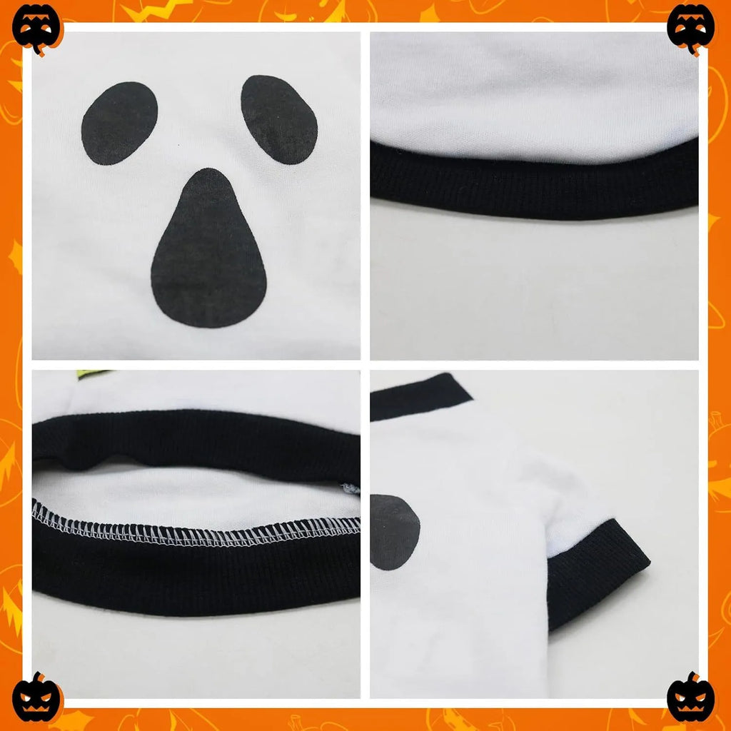 Orange dog sweatshirt with black skeleton print on small breed dog showing ribbed collar and cuffs