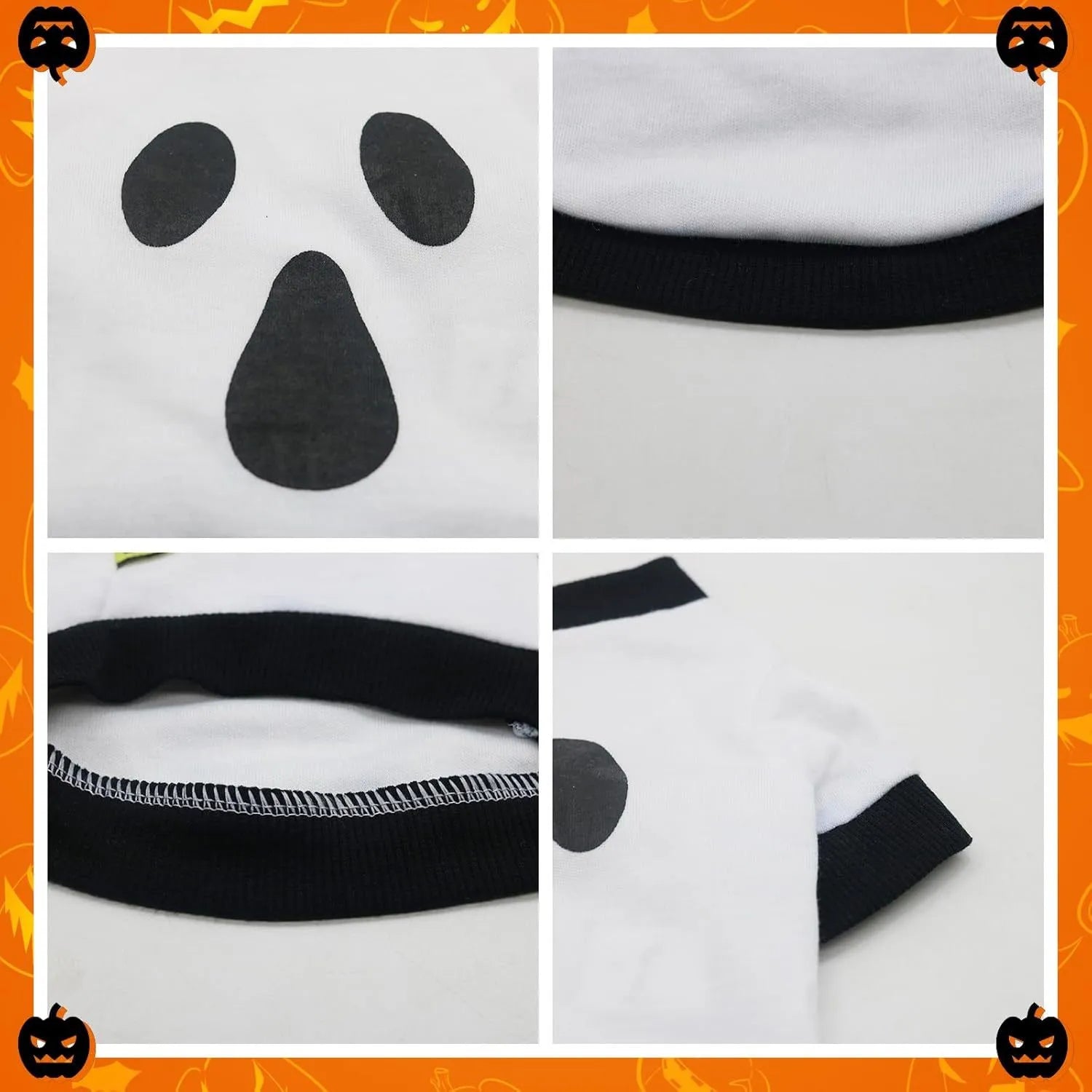 Orange dog sweatshirt with black skeleton print on small breed dog showing ribbed collar and cuffs