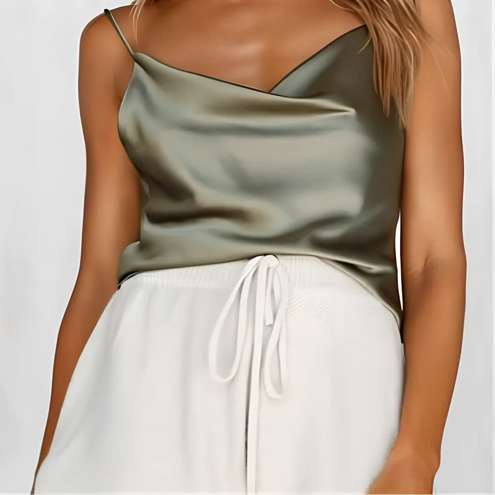 Purple black silky satin camisole sleeveless tank top in size M, adjustable straps, 96% polyester for smooth layering