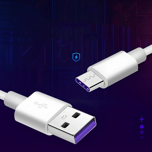 1m 5A fast charging data cable with Type C connector for Android Huawei phones, black PVC build, 40g weight