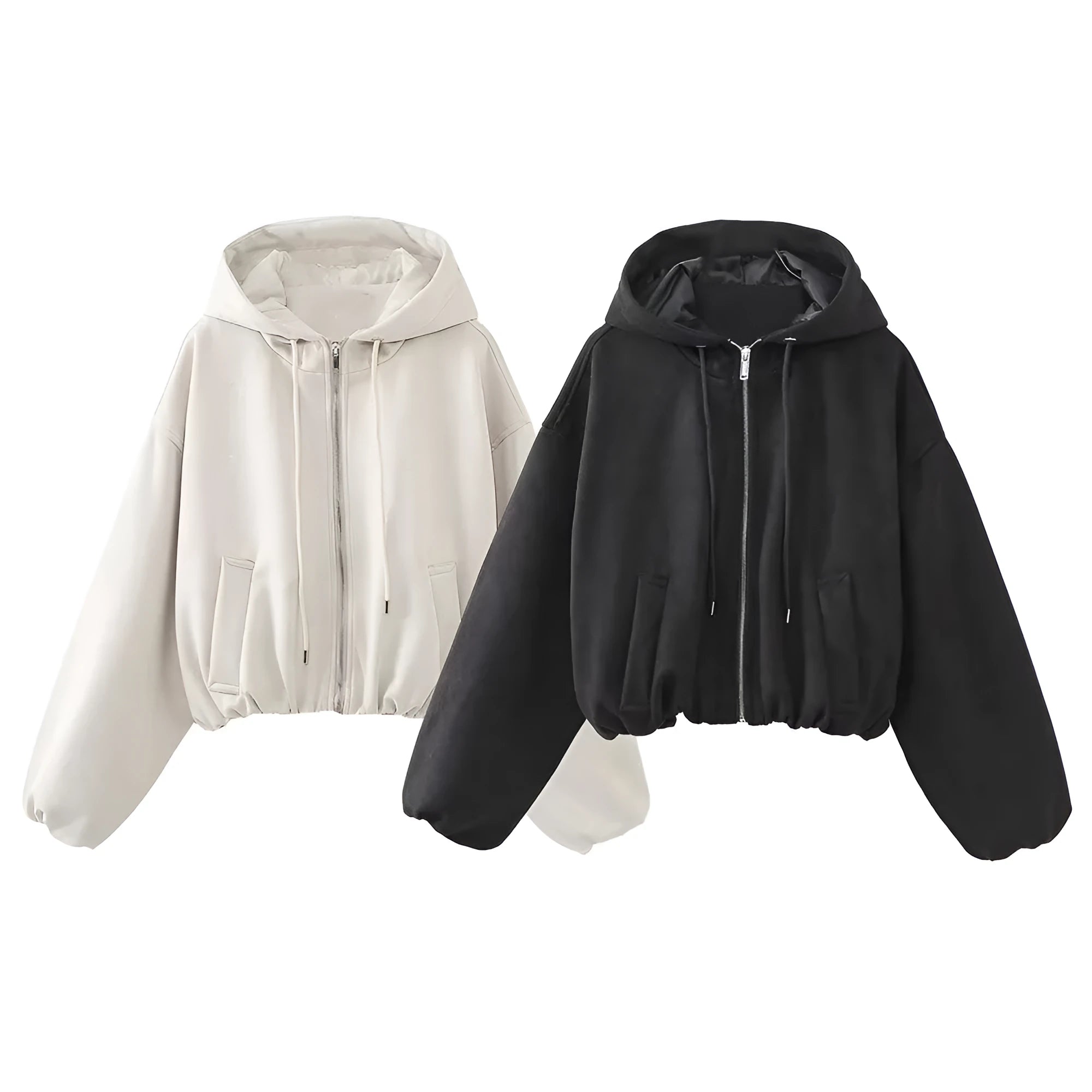 Women's casual hooded jacket in suede fabric available in black or white colours