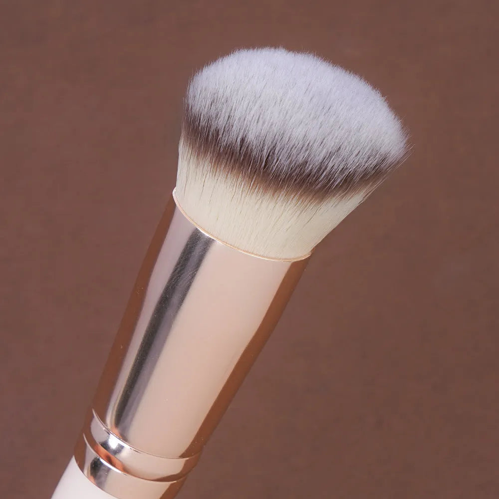 3-piece wooden handle makeup brush set with triangle powder puff in apricot and black colours