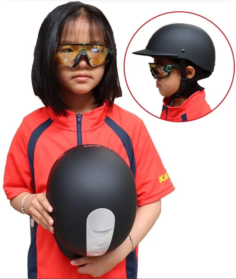 Super light equestrian helmet in bright black with ABS shell and EPS lining for summer horse riding