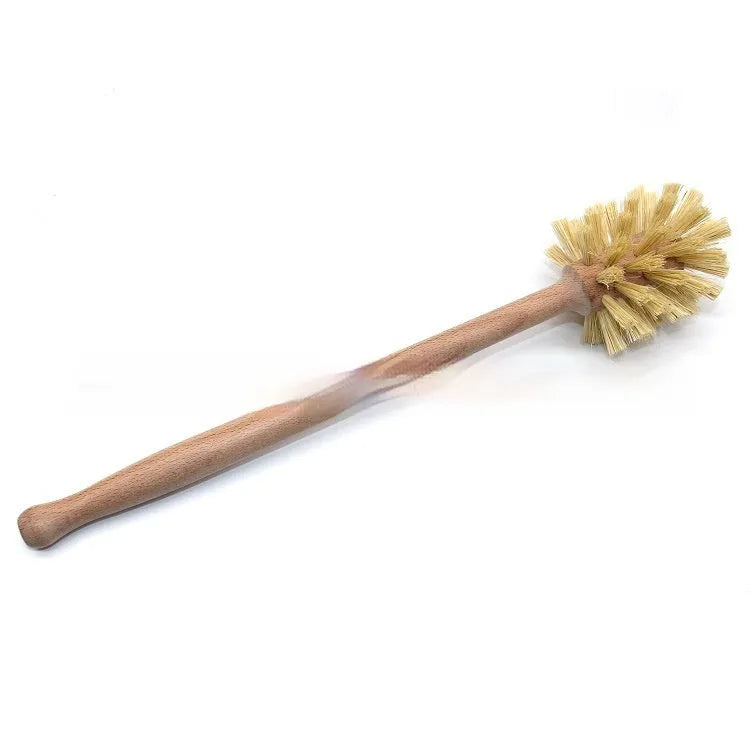 Large beech wood handle cleaning brush with sisal bristles, 34.5cm long, for bottle cleaning