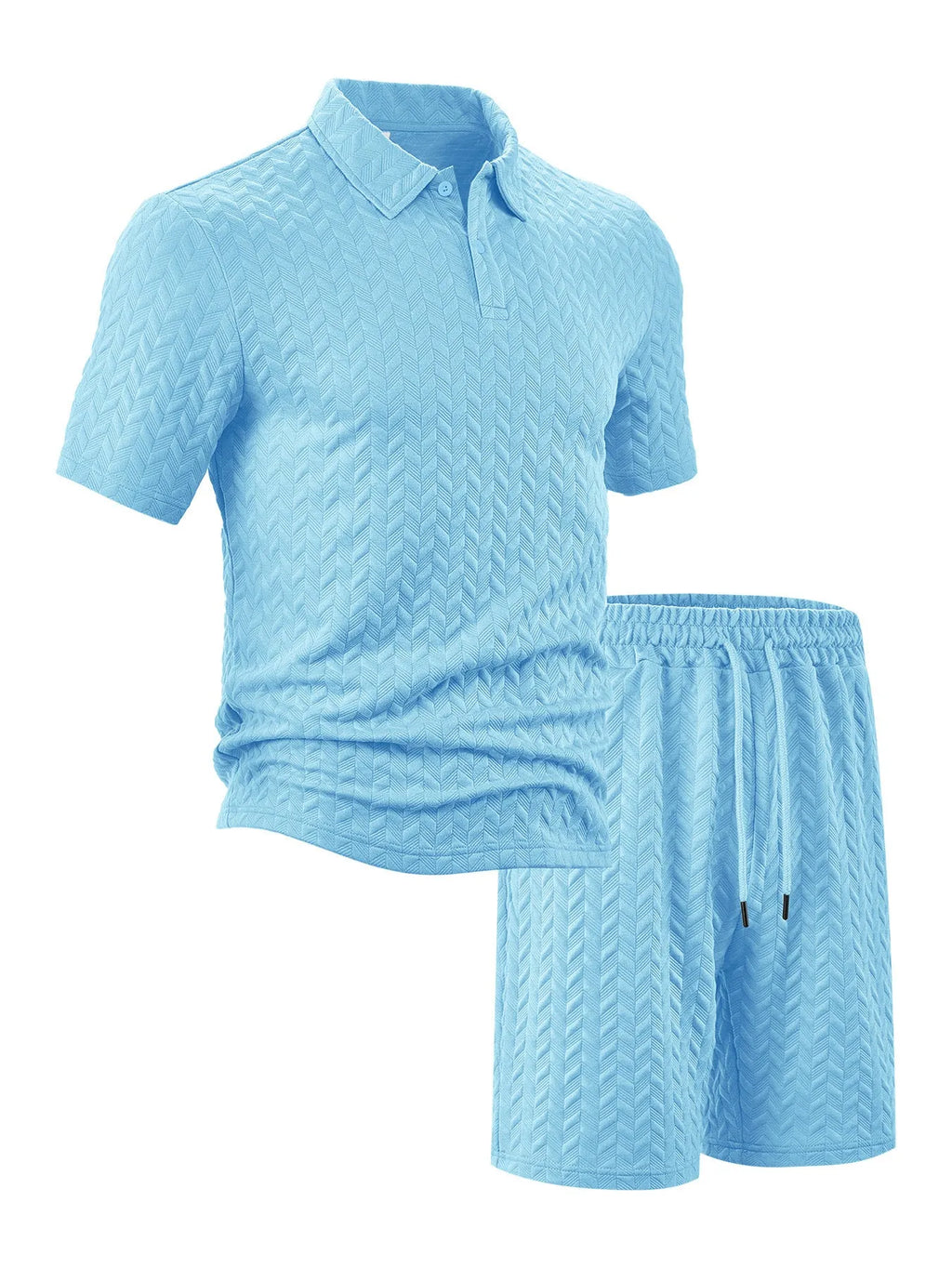 Men's summer lapel short sleeve shirt suit set with trousers in six colours, polyester fibre, sizes S to XXXL