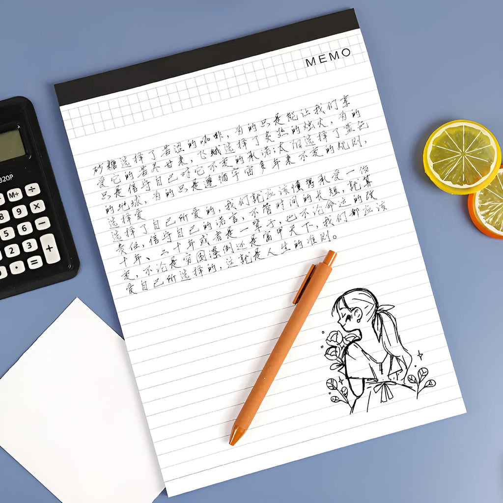 A4 tearable meeting notebook with grid pages and adhesive binding