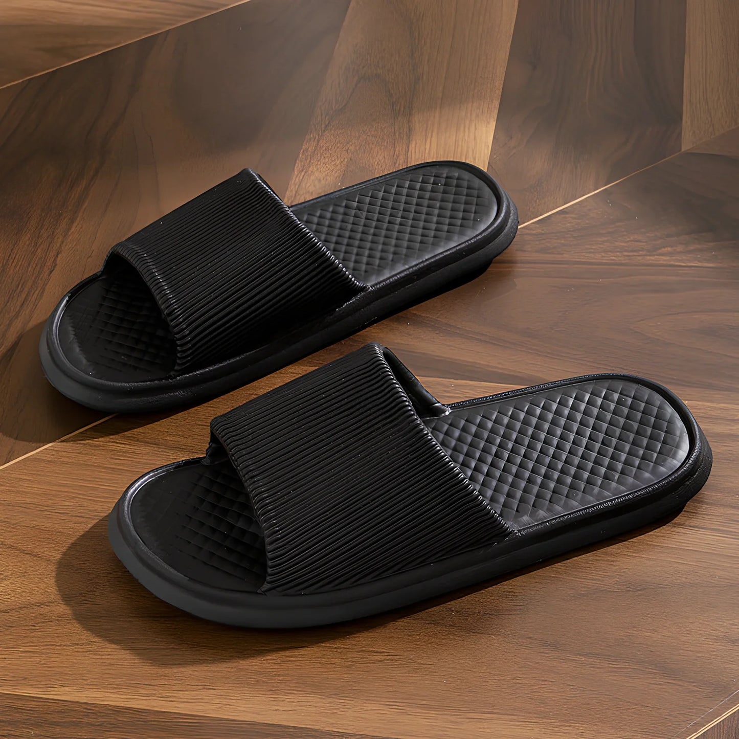 Summer slippers with rhombus pattern and non-slip foam soles for indoor wear