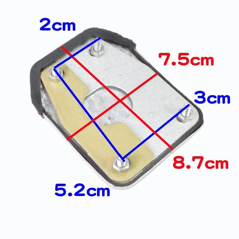 Metal motorcycle brake pedal skid plate replacement part shown from above