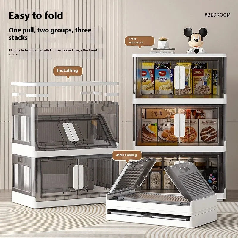 Foldable wheeled storage locker with adjustable layers in grey or white household organiser