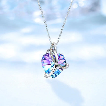 Love Pink Amethyst Crystal Necklace with heart-shaped pendant on alloy chain