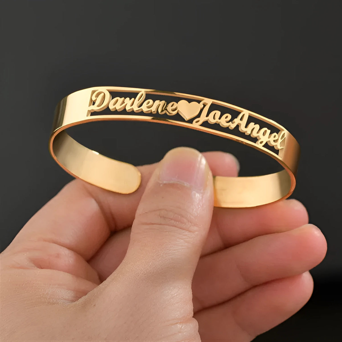 Custom name bracelet in stainless steel, silver finish, medium width, personalised engraving