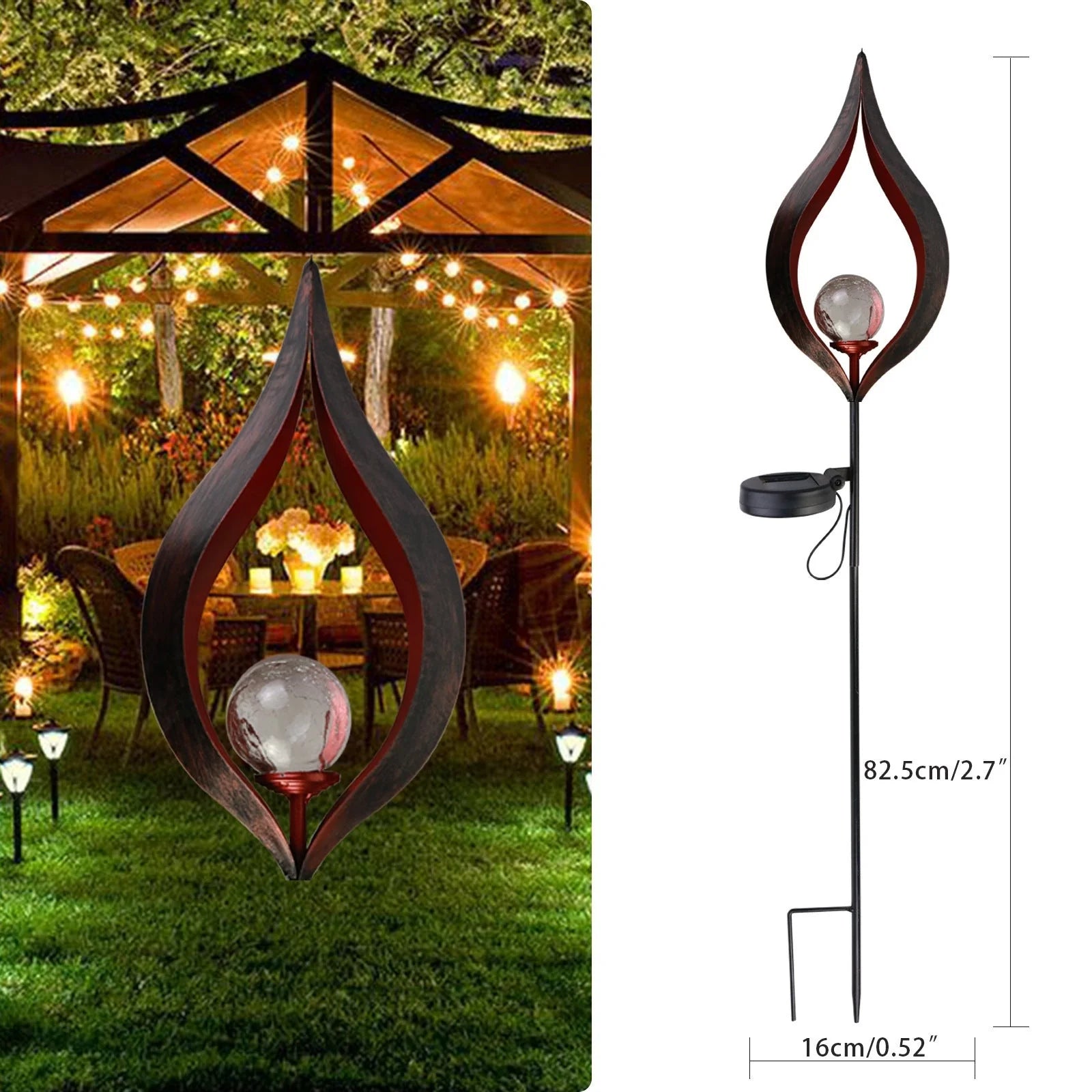LED Solar Flame Metal Decorative Light in various styles for outdoor use
