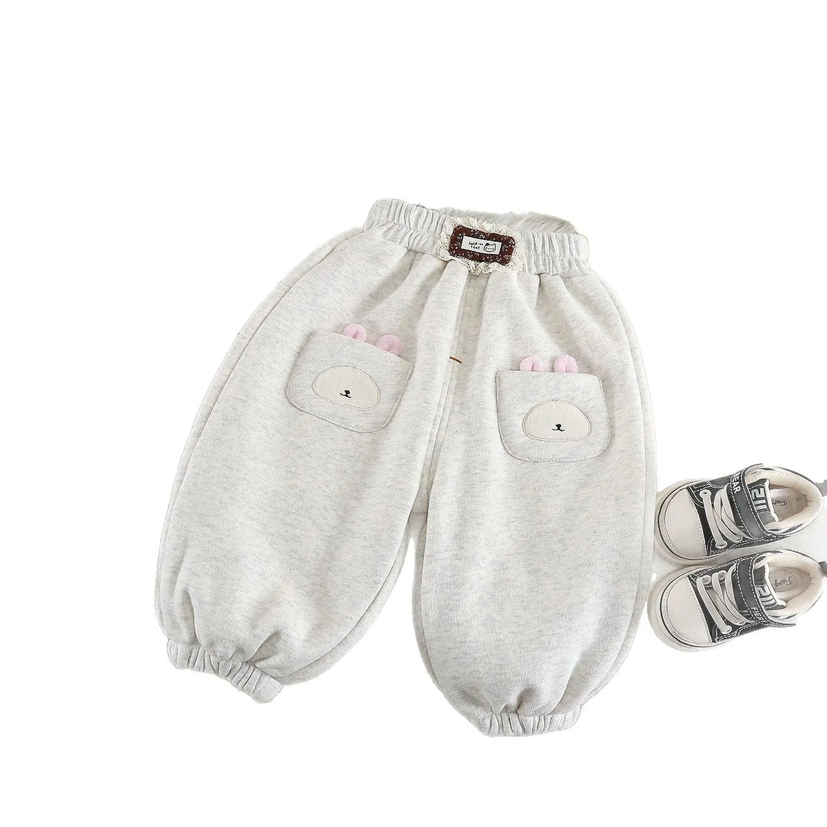 Girls cotton autumn winter trousers Korean style cartoon cute gray or pink for 80-120cm height