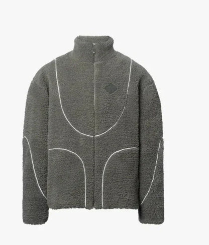 Cozy hooded fleece jacket with zipper closure, patchwork design, and variety of color options for casual men's wear