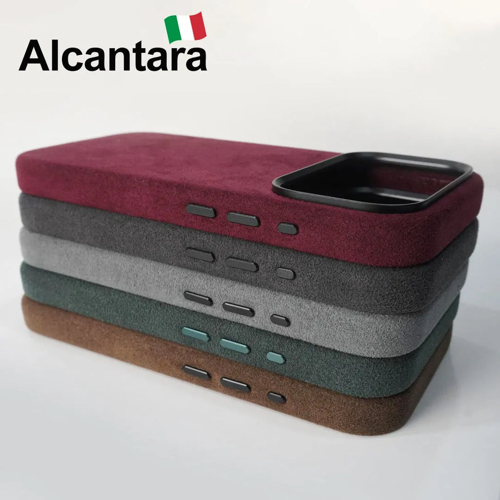 Alcantara magnetic iPhone 17 case in wine red colour showing shockproof protective design