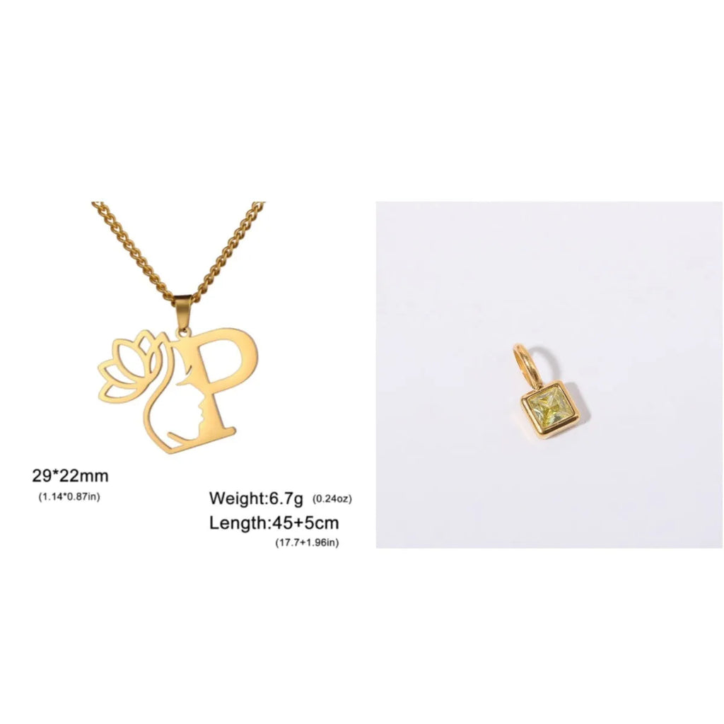 Stainless steel necklace with cross chain design and a pendant, available in gold or steel colour.
