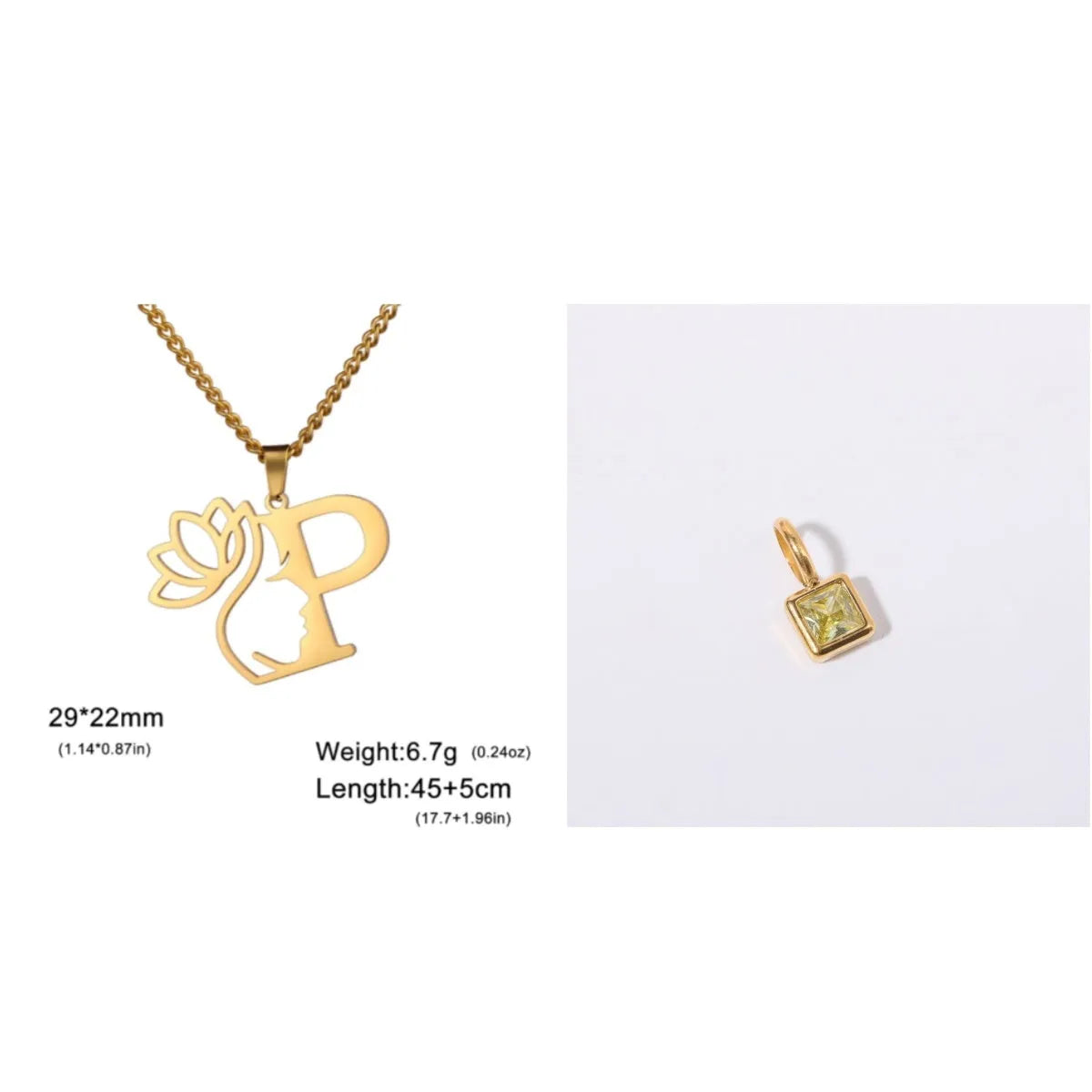 Stainless steel necklace with cross chain design and a pendant, available in gold or steel colour.