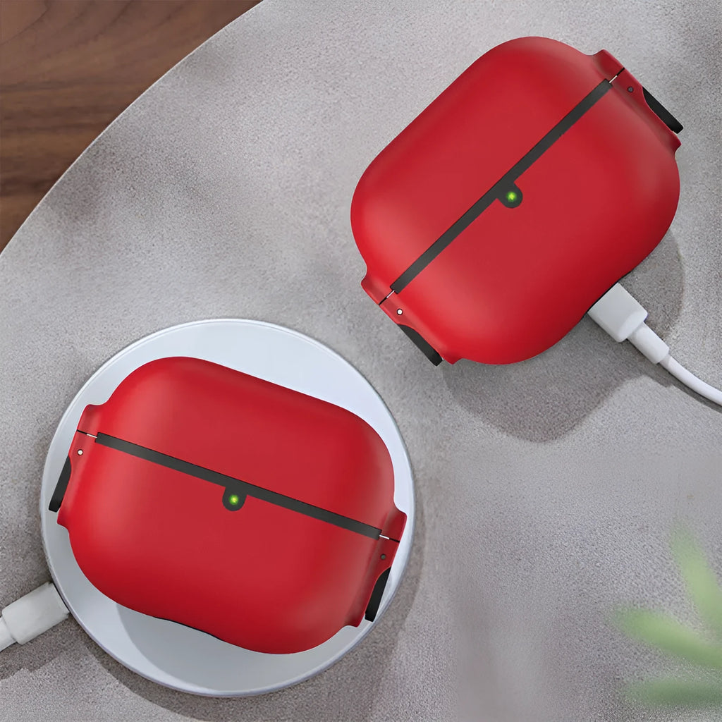 Frosted silicone PC hard case for AirPods with automatic bounce cover in red, white, and black colours