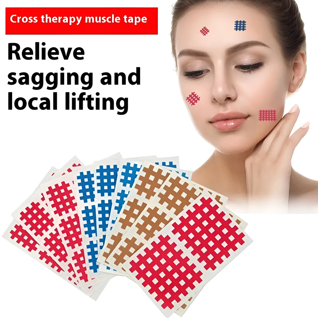 Cross physiotherapy kinesio taping tape in skin colour and light blue for yoga and running support