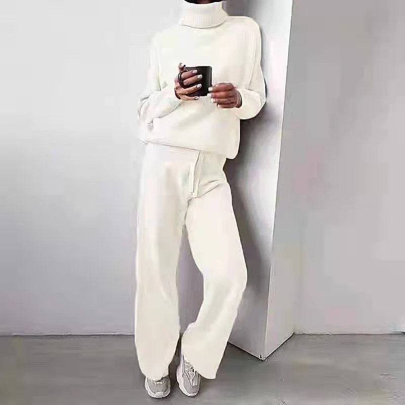 Women's casual turtleneck sweater and drawstring pants set in various colours