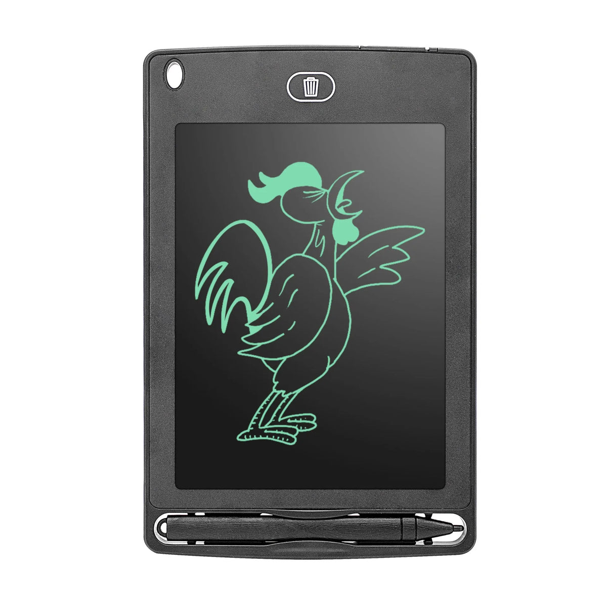 6.5 inch LCD writing tablet in blue with stylus, slim design on white background