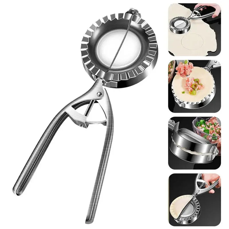 Silver stainless steel manual dumpling maker press for homemade dumplings and filled pastries