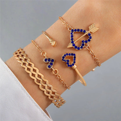 4-piece blue flower and butterfly bracelet set with rhinestones for Valentines Day