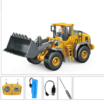 Children's grey-green 11-channel alloy excavator toy car with remote control, rechargeable battery, and simulation digging arm extended 15cm