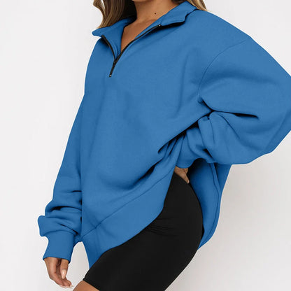 Women's zip turndown collar sweatshirt in various colours