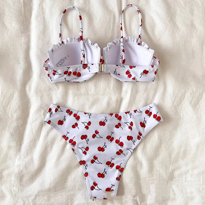Women's high elasticity white bikini swimsuit with triangle top and briefs for swimming