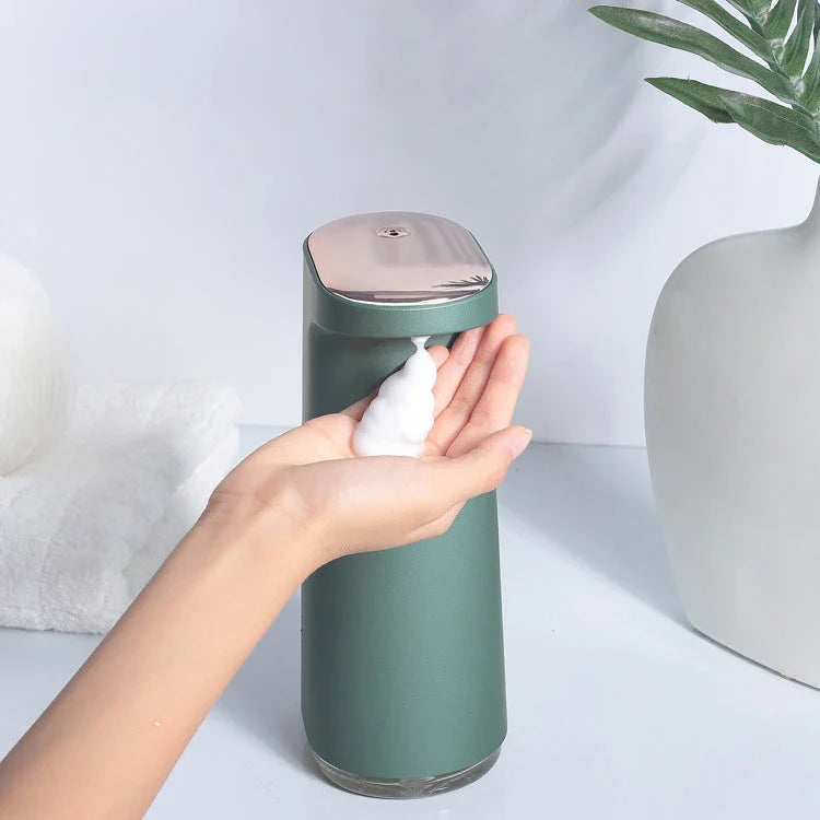Smart Automatic Foam Soap Dispenser in white, pink, green, and dark green, perfect for touch-free hand washing