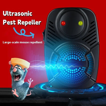 Advanced ultrasonic pest repeller device in black and white colors, with features to safely repel mosquitoes, rats, and insects from the home