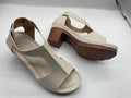 Women's peep toe Roman wedge sandals with buckle strap in light brown