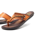 Men's non-slip slippers in PU leather, shown in black, blue, khaki, and light brown colour options.