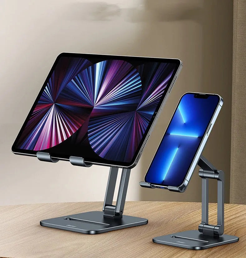 Deep space grey aluminium folding stand for tablets and mobile phones