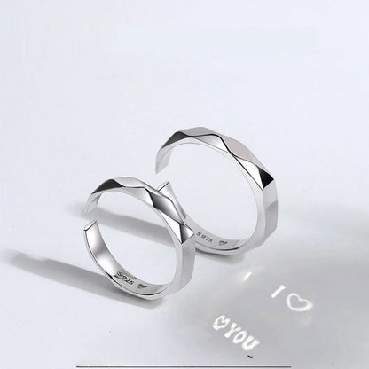 S925 Sterling Silver Love Pattern Rings for couples with adjustable opening