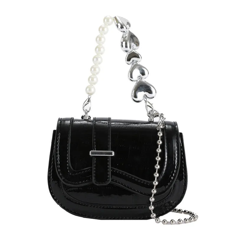 PU leather women's mini tote crossbody bag in horizontal square shape with mobile phone compartment