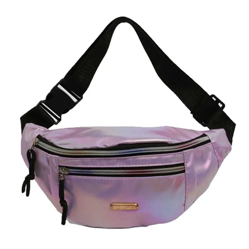 Laser waist bag shoulder crossbody waterproof PU leather street trend contrast colour 31x15x8cm