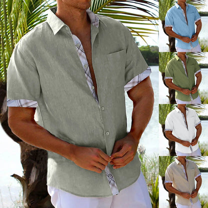 Men's summer plaid short sleeve shirt in various colours, perfect for casual outings
